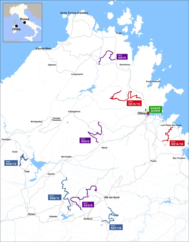Mapa Rally Italia-Cerdeña 2025 Previo