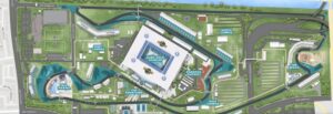 Vista aérea del Autódromo Internacional de Miami con el Hard Rock Stadium. Trazado completo .