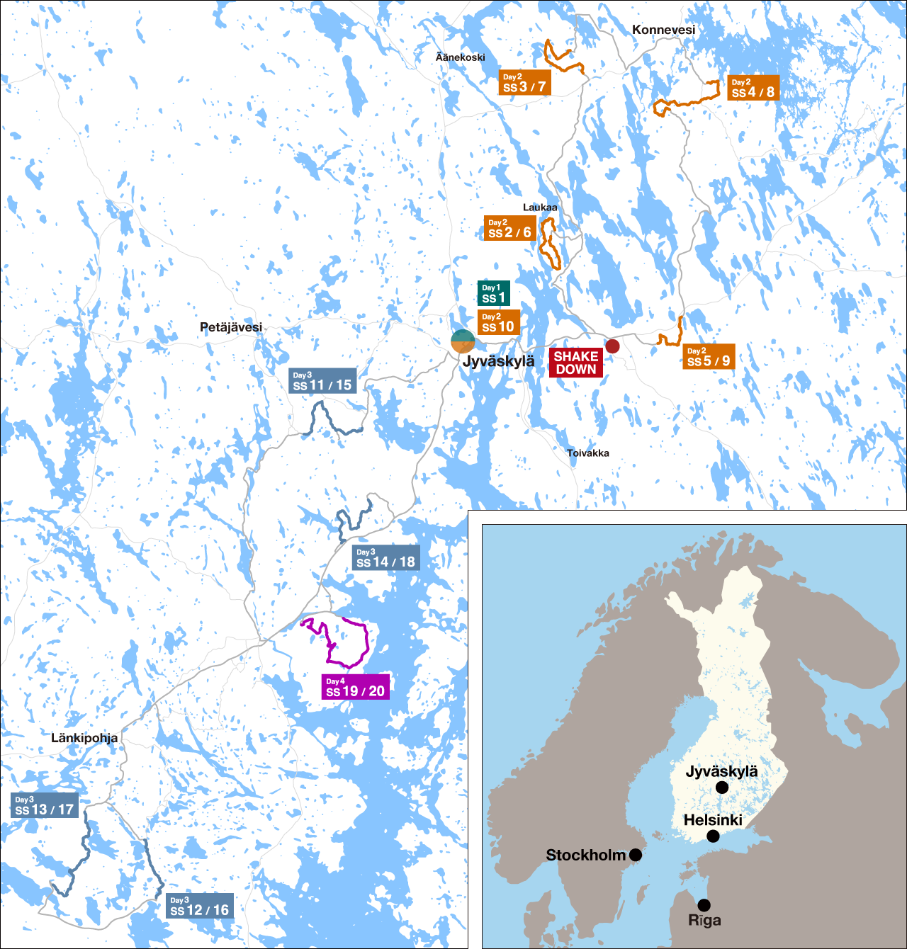 Mapa del Rally de Finlandia 2026