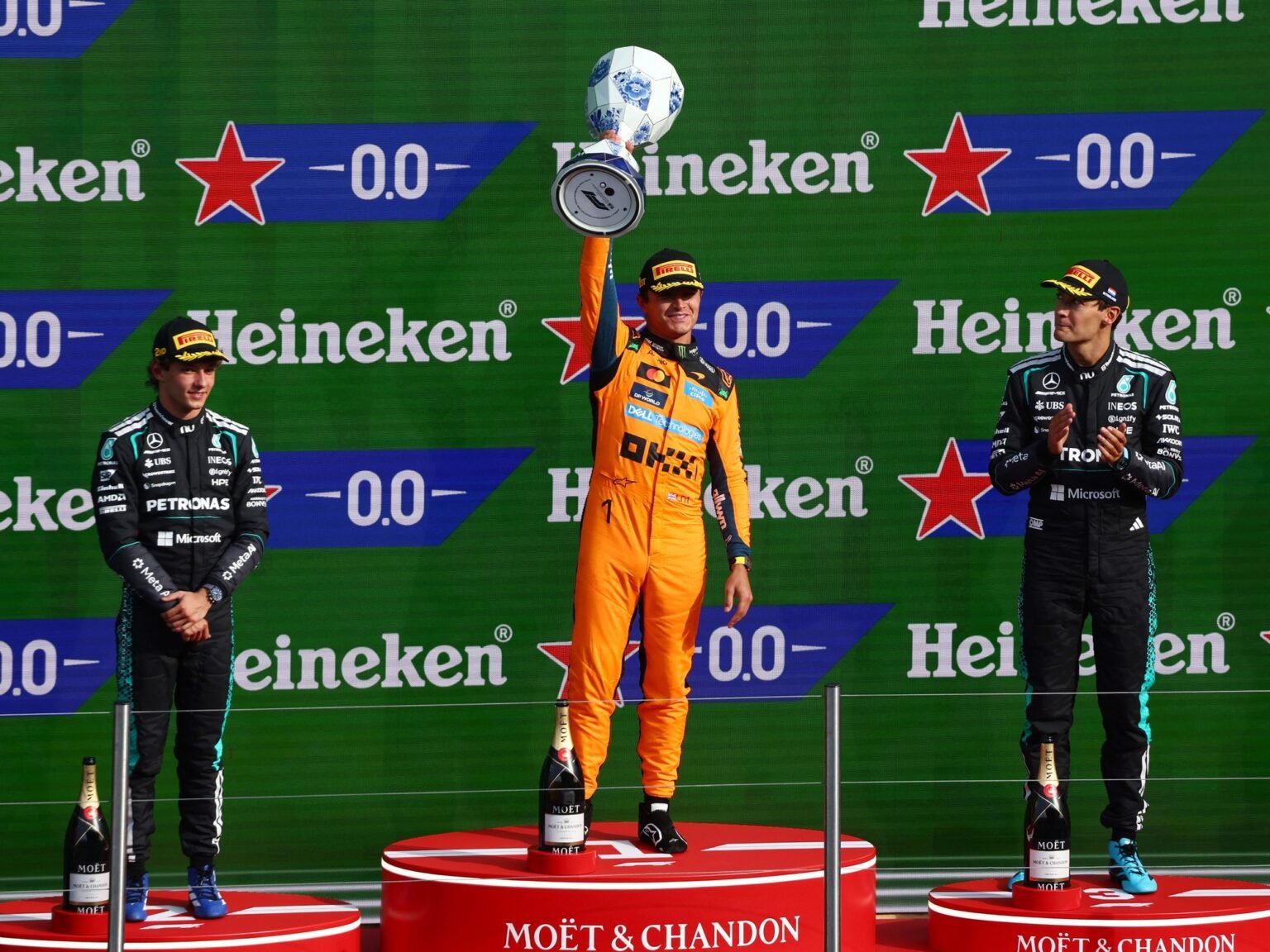 Norris, Antonelli y Russell protagonizaron el último podio de Zandvoort en el calendario actual