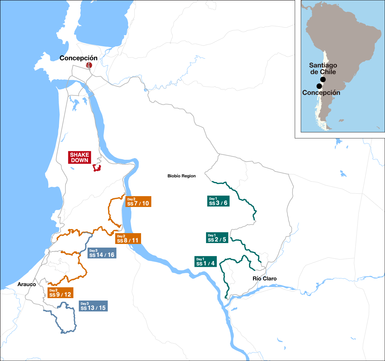 Mapa del Rally de Chile 2026